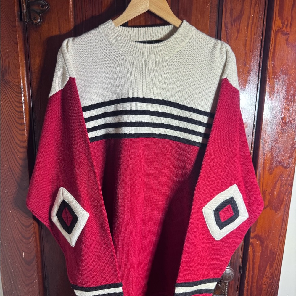 Red and Cream Striped Men's Sweater